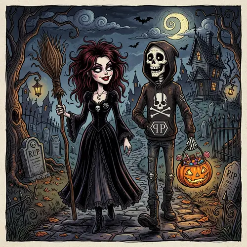 Gothic Halloween: Witch & Skeleton Characters