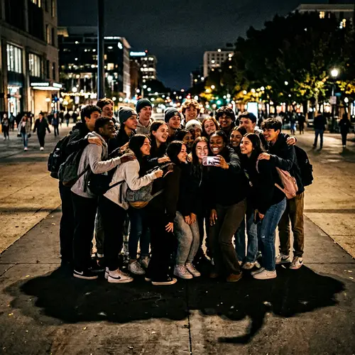 Nighttime Group of Diverse Teenagers Capturing Unity and Camaraderie