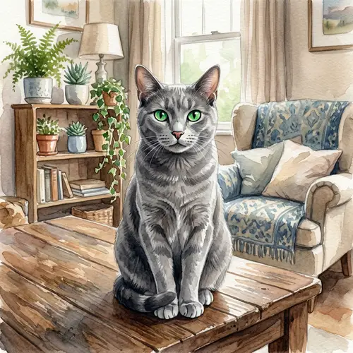 Grey Fur Cat Watercolor Painting | Homey Room Background