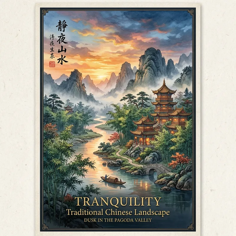 Serene Traditional Chinese Landscape Poster Design