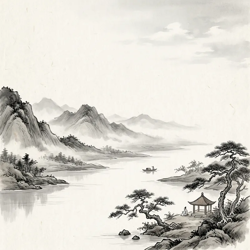 Serene Minimalist Chinese Landscape for Poster Design