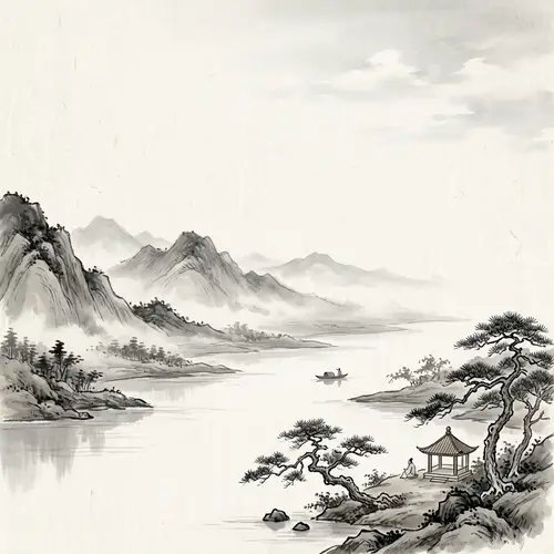 Serene Minimalist Chinese Landscape for Poster Design