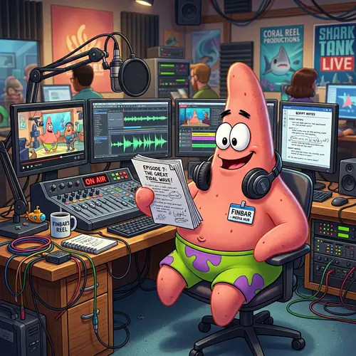 Patrick Starfish in Media Hub | Aquatic Cartoon Character at Work