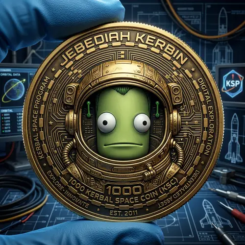 Golden Cryptocurrency Coin Featuring Jebediah Kerbin