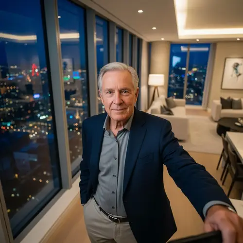 Stylish Selfie of a Senior in a Penthouse