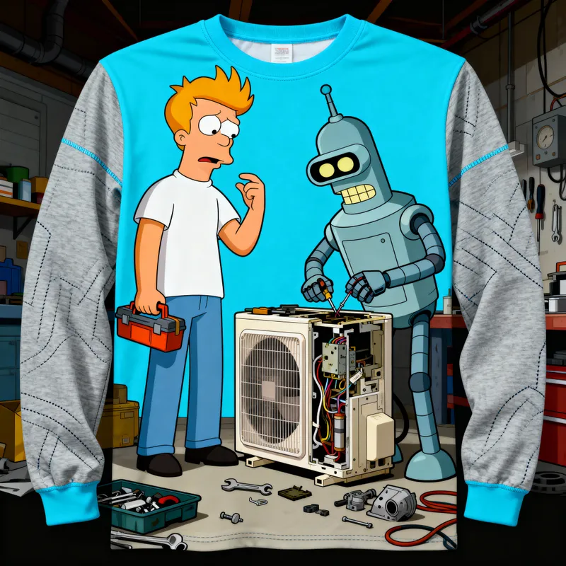 Electric Blue Futurama Long Sleeve Shirt