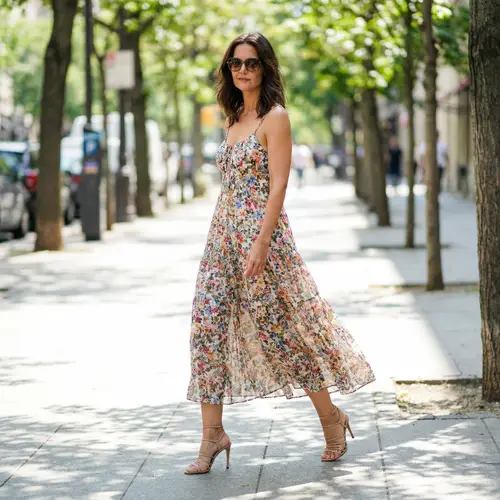 Stylish Lady in Dress and Heels with Sunglasses