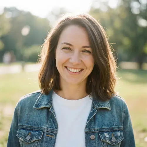 Brunette Woman with Warm Smile | Casual Outfit Portrait