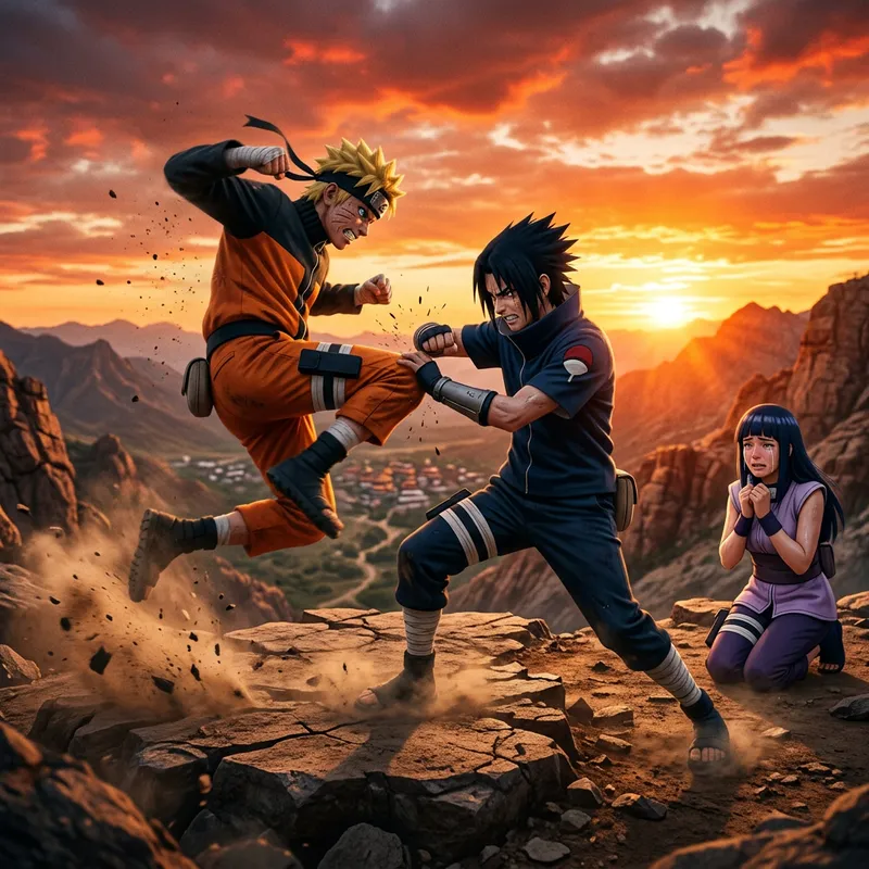 Naruto vs Sasuke: Intense Battle with a Tearful Hinata