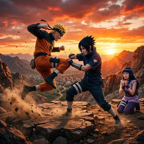 Intense Martial Arts Battle Scene with Blonde Warrior and Spiky-Haired Rival