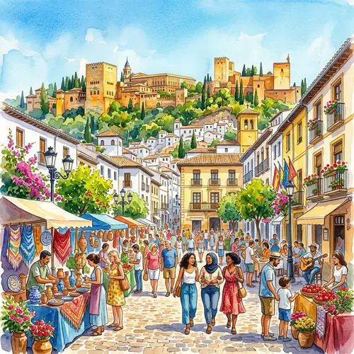 Sunny Watercolor of Granada - A Vibrant Scene