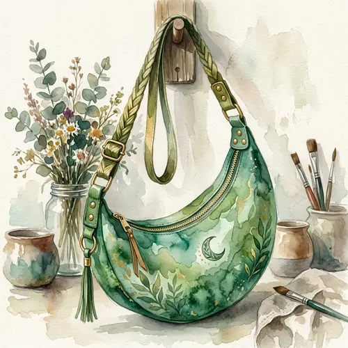 Stylish Green Moon-Shaped Watercolor Effect Bag