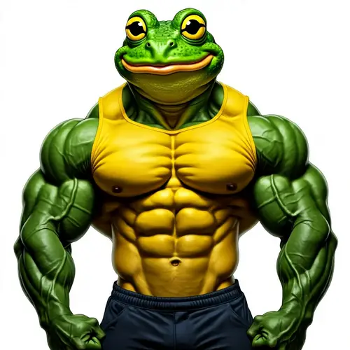 Green and Yellow Pepe Bodybuilder with Tattoos