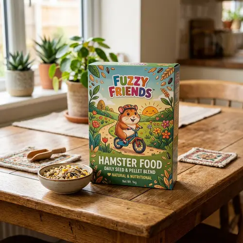 Hamster Food Box with Charming Bicycle-Riding Hamster