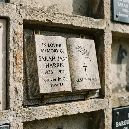 Realistic Memorial Plate in Columbarium - Stone Book Design