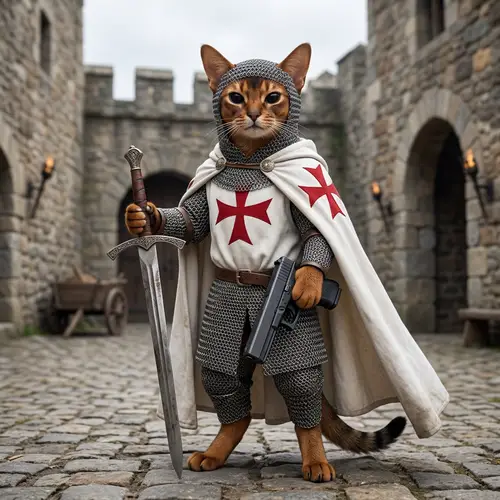 Noble Warrior Abyssinian Cat in Chainmail Armor