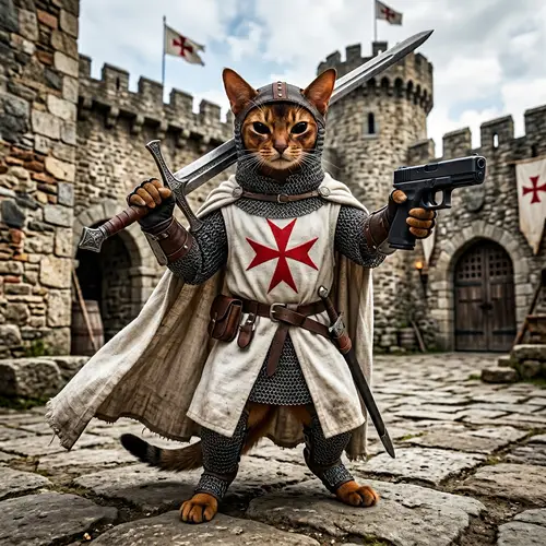 Templar Abyssinian Cat: Chain Armor & Sword-Gun Mastery