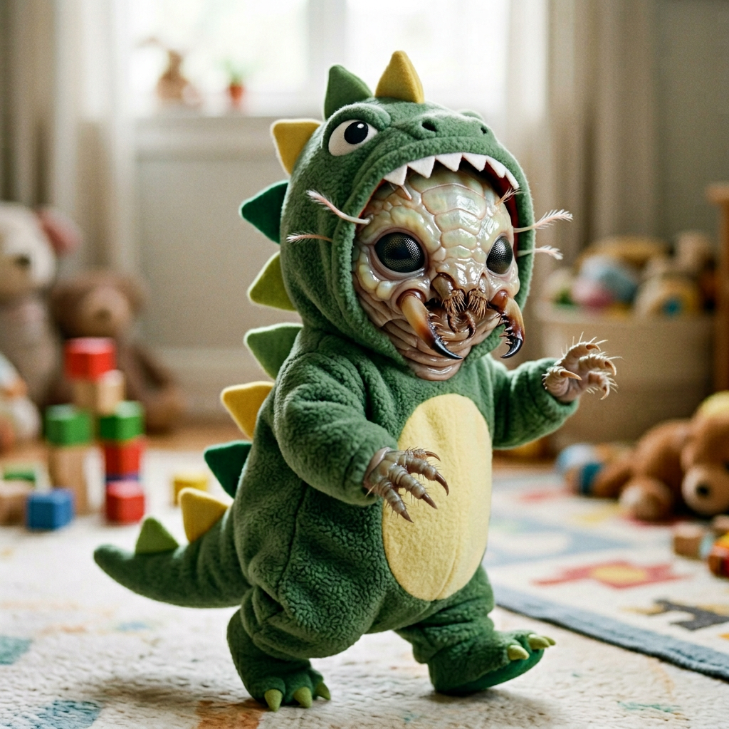 Charming Baby Creature in Dino Costume | Delightful Playful Joy