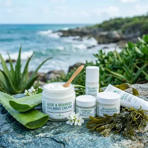 Green and Blue Tones: Aloe and Seaweed with White Creams