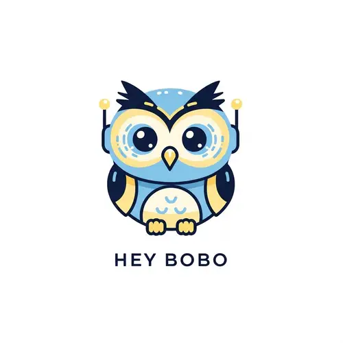 Hey Bobo Logo: Friendly Robot-Owl Mascot Design