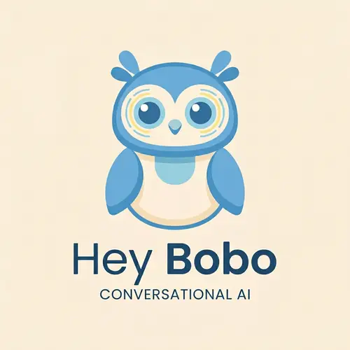 Hey Bobo Logo: Friendly Robot-Owl Mascot Design