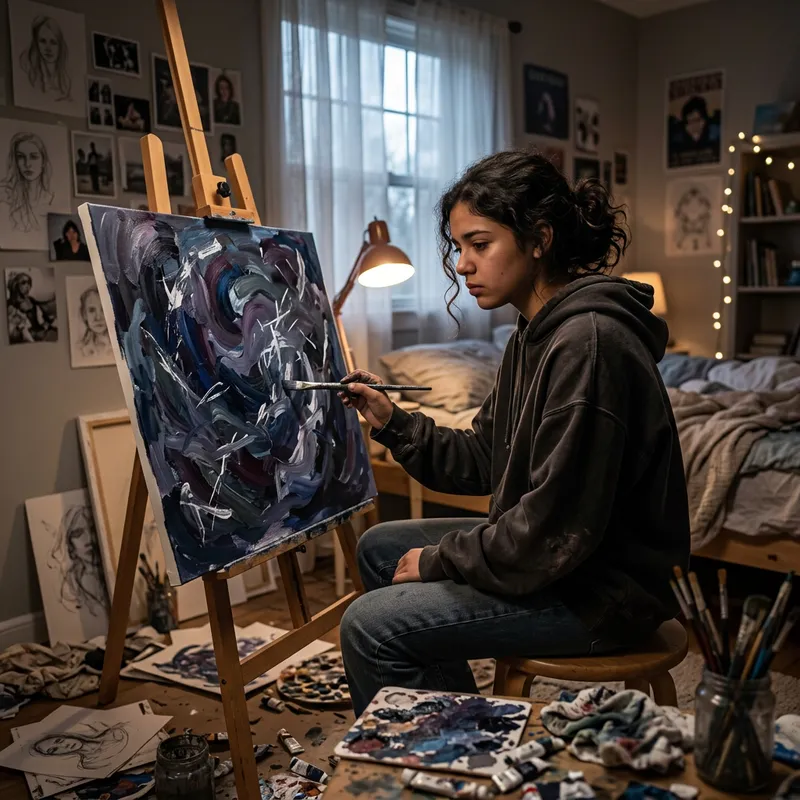 Teenage Hispanic Girl Capturing Emotional Turmoil Through Art