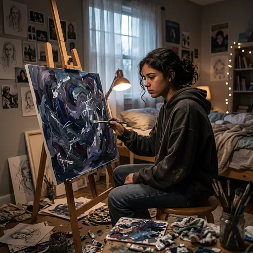 Hispanic Teenage Girl Expressing Depression Through Art