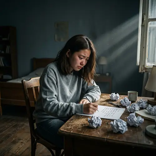 Teenage Girl Struggling with Depression in Isolated Room