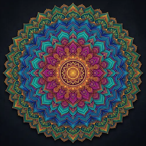 Unique Mandala Flower with Geometric Patterns and Harmonious Colors