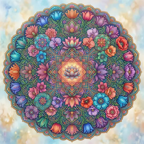 Intricately Designed Mandala with Imaginative Florals