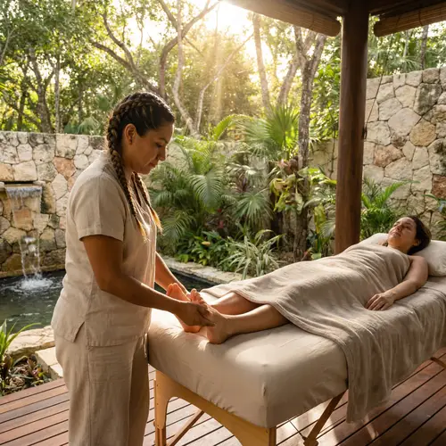 Female Hispanic Reflexologist Foot Reflexology Session