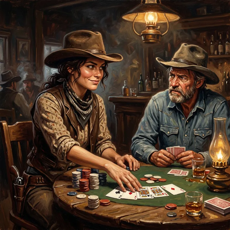Cowgirl Gambles: A Dynamic 4K Oil Painting