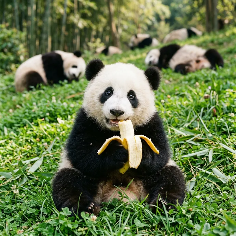 Adorable Panda Eating Banana