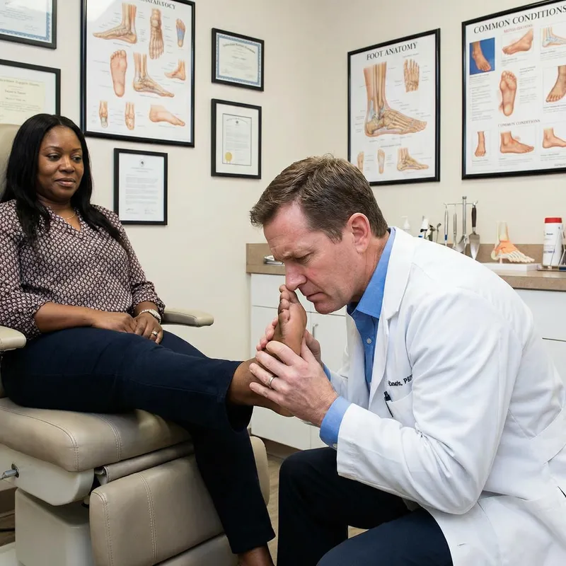 Expert Podiatrist Sniffing Feet for Black Female Patient