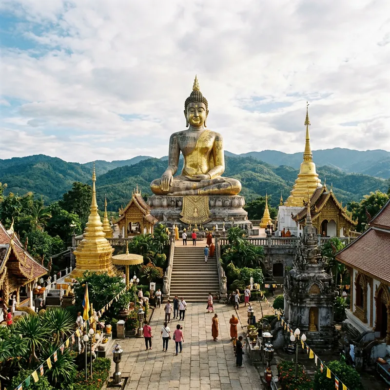 Buddha Statue: Serene Wide Angle View