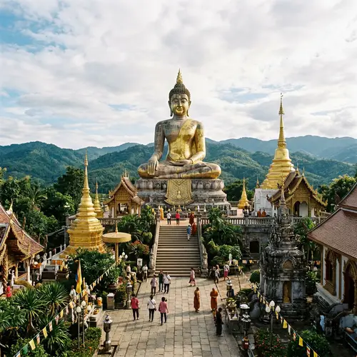 Wide Angle Buddha Statue: Peaceful Image