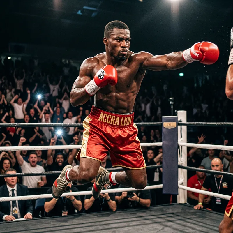 Muscular African Man in Boxing Attire Performing Athletic Stunt Muscular African Man in Boxing Attire Performing Athletic Stunt