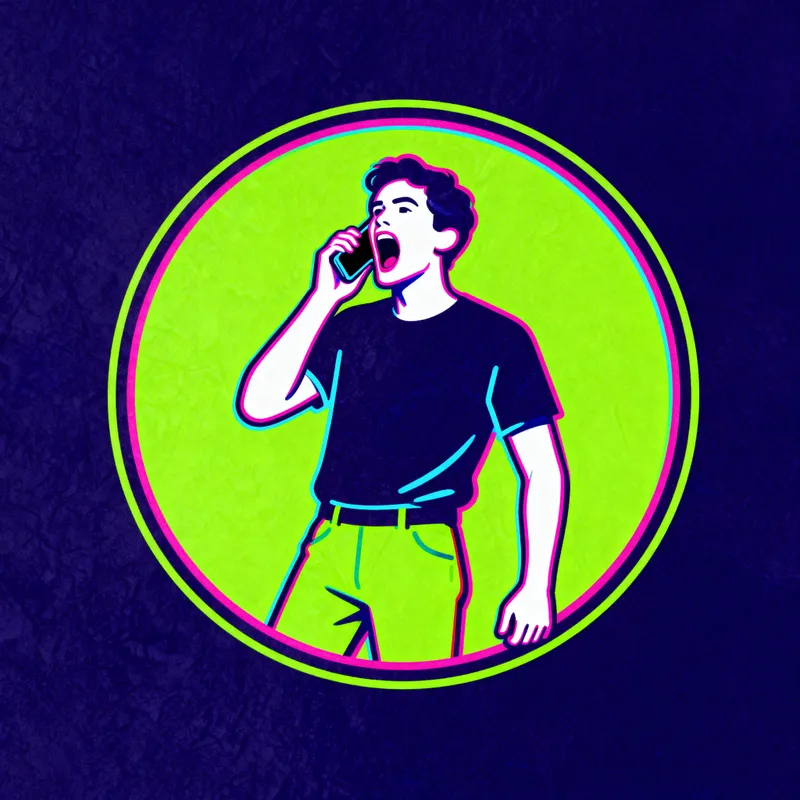 90s Skate Art Logo: Man Yelling into Phone