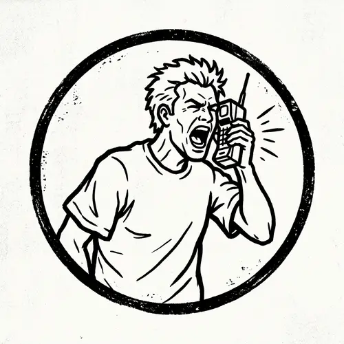 90s Skate Art Logo: Man Yelling into Phone