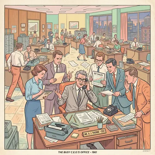 Vintage CEO Image in Pastel Colors | Busy Scene