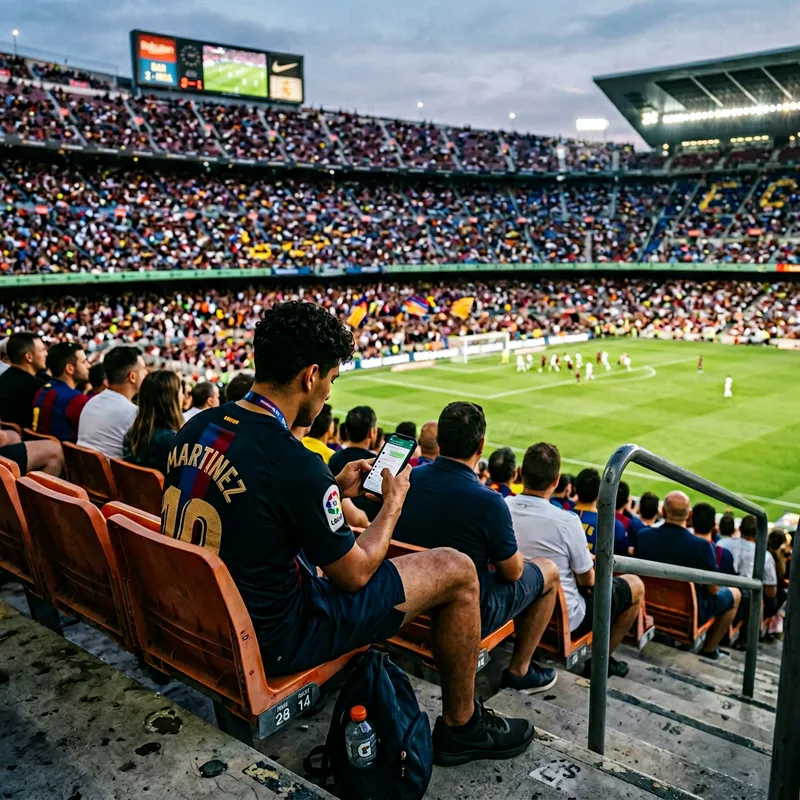 Athletic Man Using Phone in Large Stadium Background Athletic Man Using Phone in Large Stadium Background