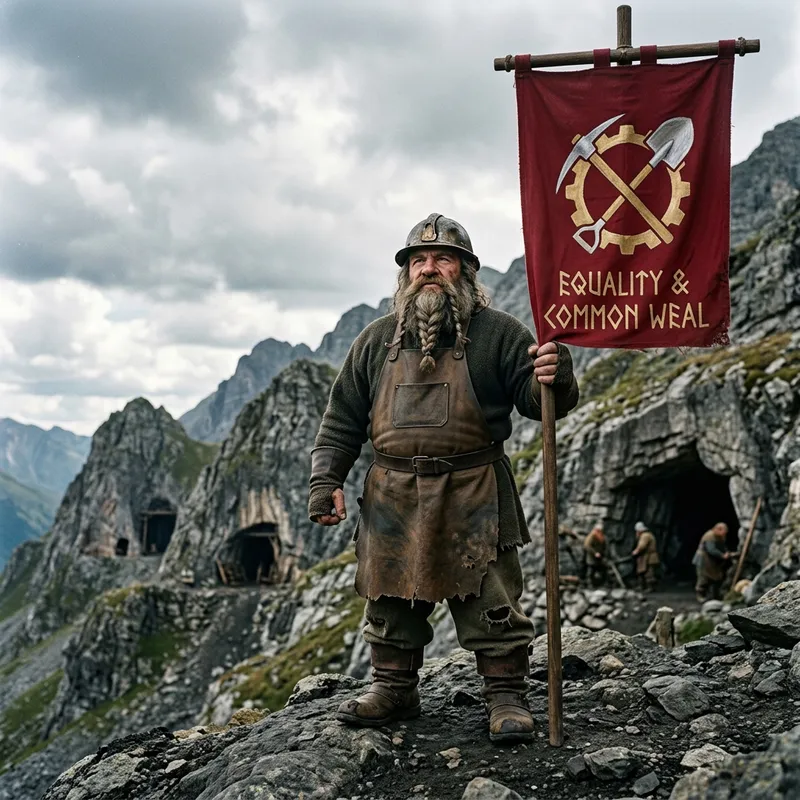 Communist Dwarf with Red Equality Banner Communist Dwarf with Red Equality Banner