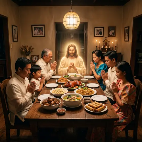 Filipino Family Feast with Christ at the Center