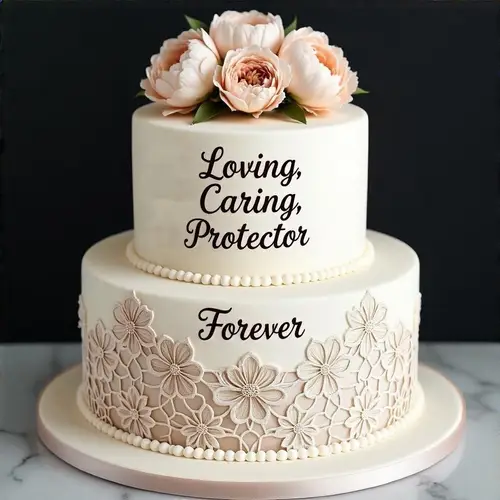 Elegant Two-Tier Wedding Cake with Lace & Flowers