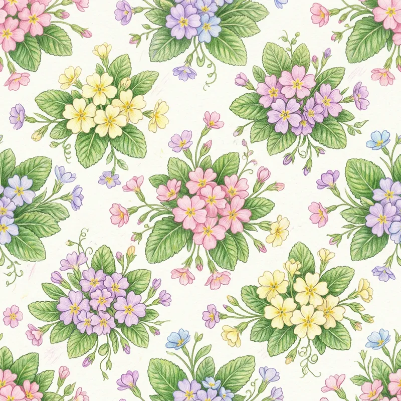 Seamless Primrose Floral Pattern Design - Blooming Season Ambiance Seamless Primrose Floral Pattern Design - Blooming Season Ambiance