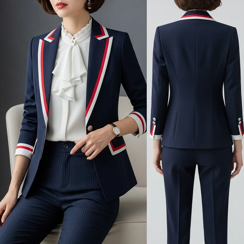 Modern Women's Executive Suit in Navy & White Modern Women's Executive Suit in Navy & White