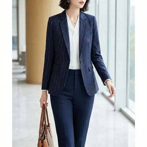 Modern Women's Executive Suit in Navy & White