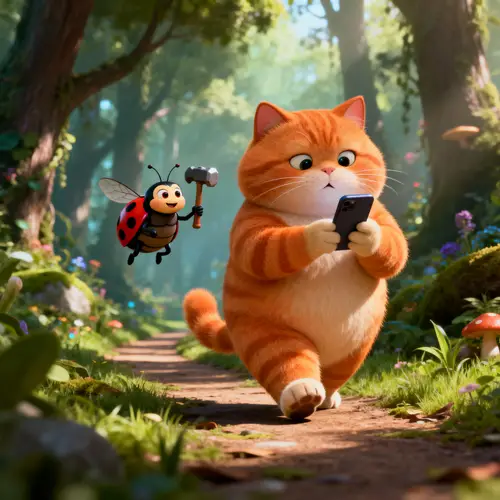 Chubby Orange Cat's Magical Forest Adventure