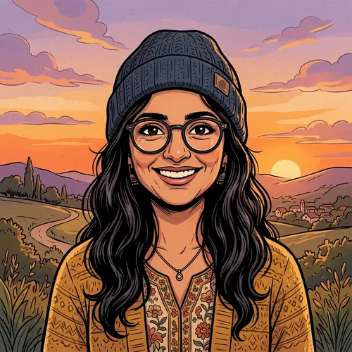 South Asian Female Cartoon Portrait in Vintage Style