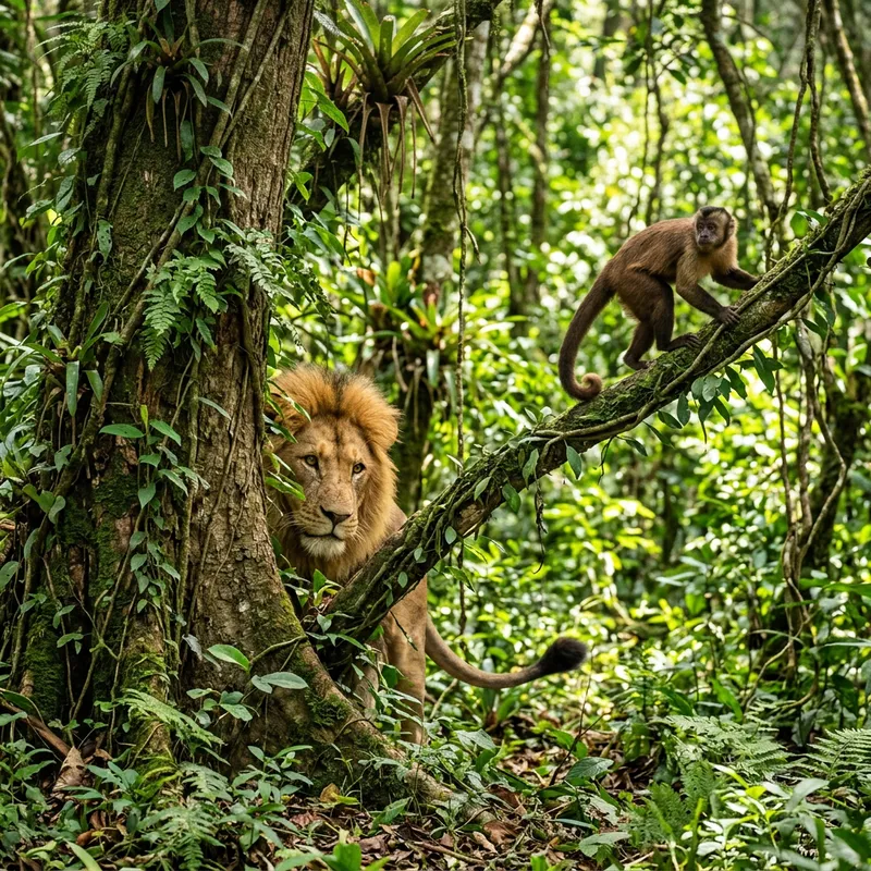Lion and Monkey Play Hide and Seek in Jungle